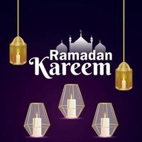 islamitisch festival van ramadan kareem met arabisch patroon gouden maan en lantaarn vector