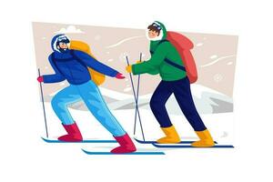 ski instructeur onderwijs beginners hoe naar ski Aan een vakantie. vector