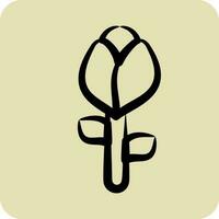 icoon roos 2. verwant naar flora symbool. hand- getrokken stijl. gemakkelijk illustratie. fabriek. eik. blad. roos vector