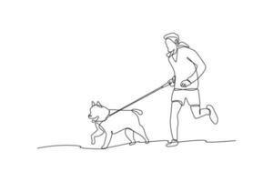single een lijn tekening een Mens rennen met zijn hond. stedelijk huisdier concept. doorlopend lijn trek ontwerp grafisch vector illustratie.