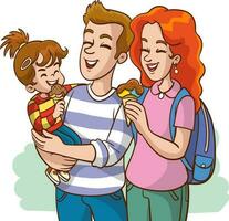 gelukkig familie. vader, moeder, kinderen. ouders zijn houden Aan de handen van hun kinderen. vector illustratie in een vlak stijl