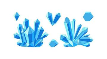 ijs Kristallen geïsoleerd in wit achtergrond. reeks van druses en scheiden Kristallen gemaakt van blauw mineraal. vector illustratie
