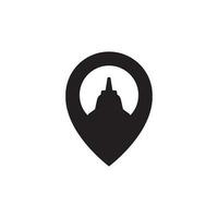 tempel met plaats pin borobudur logo vector icoon illustratie ontwerp