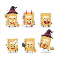 halloween uitdrukking emoticons met tekenfilm karakter van bruin spiraal notebooks vector