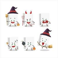 halloween uitdrukking emoticons met tekenfilm karakter van spiraal blanco wit notebooks vector