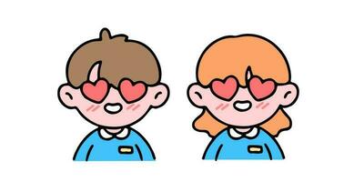 een weinig schattig jongen en meisje tonen liefde, geïsoleerd Aan een achtergrond vector illustratie.