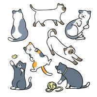 vlak, minimaal vector illustratie van katten in verschillend poseert, met schets stijl karakter ontwerp.