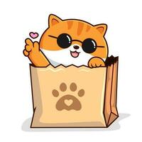 gestreept kat in papier zak liefde hand- - gestreept oranje kutje kat in boodschappen doen zak vector