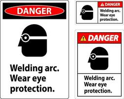 Gevaar lassen boog slijtage oog bescherming teken vector