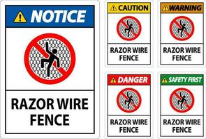 Gevaar teken scheermes draad hek Aan wit achtergrond vector