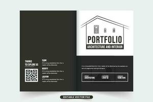 gemakkelijk architect profiel en portefeuille Hoes ontwerp met donker en wit kleuren. modern architect bedrijf promotionele tijdschrift Hoes vector met foto tijdelijke aanduidingen. echt landgoed architectuur brochure.