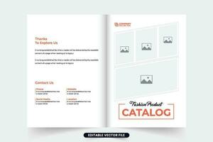 mode Product catalogus Hoes sjabloon met oranje en donker kleuren. modern bedrijf advertentie catalogus Hoes sjabloon ontwerp. merk Promotie en Product uitverkoop tijdschrift Hoes vector. vector