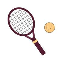 tennis racket met bal semi vlak kleur vector voorwerp. spelen tennis toernooi. actief levensstijl. bewerkbare tekenfilm klem kunst icoon Aan wit achtergrond. gemakkelijk plek illustratie voor web grafisch ontwerp