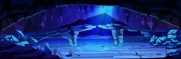 tekenfilm onderwater- grot met steen brug vector