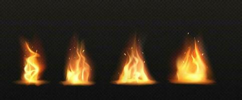 realistisch vuur, fakkel vlam reeks geïsoleerd klem kunst vector