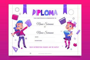 kinderen school- diploma gelukkig kinderen met boeken vector