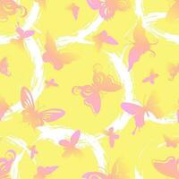 naadloos patroon met roze vlinders Aan een geel achtergrond. vector