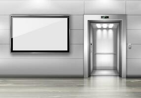 realistisch lift met Open deur en TV scherm vector