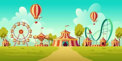 amusement park met circus tent en carrousel vector