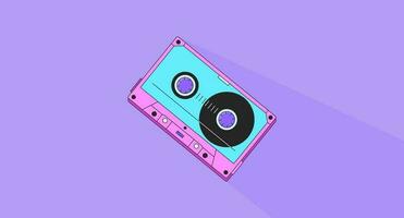 audio cassette zie fi kilte behang. ouderwets apparatuur. analoog opname. retro plakband 2d vector tekenfilm voorwerp illustratie, dampgolf achtergrond. 80s retro album kunst, synthwave esthetiek