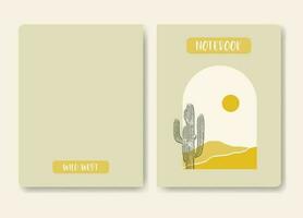 minimalistische Hoes ontwerp met cactus in nacht woestijn. Boheems stijl afdrukken decor. vector