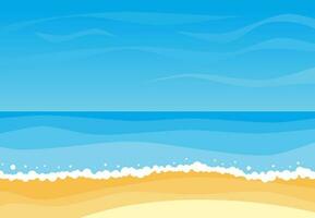 vector landschap met zomer strand. golven van de zanderig strand, blauw lucht en zee. landschap vector illustratie.