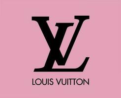 louis vuitton merk logo met naam zwart symbool ontwerp kleren mode vector illustratie met roze achtergrond