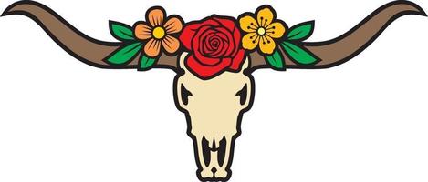 longhorn schedel en bloemen vector