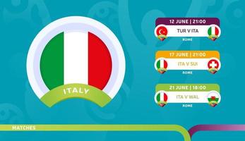 nationaal team van Italië schema wedstrijden in de laatste fase van de 2020 voetbalkampioenschap vectorillustratie van voetbal 2020-wedstrijden vector