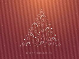 creatief Kerstmis boom gemaakt door tekening festival element Aan glanzend bruin en rood gestreept achtergrond voor vrolijk Kerstmis viering. vector