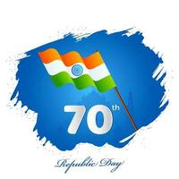 70e tekst met golvend driekleur vlag Aan Indisch beroemd monumenten met blauw borstel stoken effect achtergrond voor republiek dag viering. vector