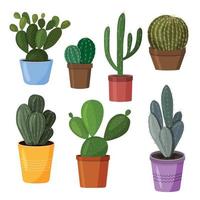 een set van cactussen in potten vector afbeelding in een vlakke stijl een kleurrijke verzameling van indoor cactussen
