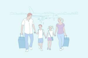 familie reis, reizend, aankomst door lucht concept vector