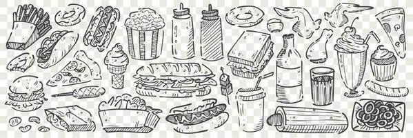 hand- getrokken rommel voedsel tekening reeks vector