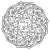 schets mandala Aan een wetenschappelijk thema, meditatief kleur bladzijde met wetenschappelijk uitrusting en overladen patronen vector