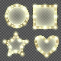 bedenken spiegel in goud kader met licht bollen vector