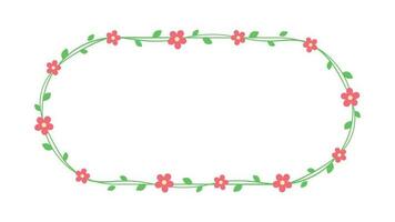 ovaal groen Liaan met rood bloemen kader grens, bloemen botanisch ontwerp vector illustratie