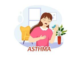 astma ziekte vector illustratie met menselijk longen en inhalatoren voor ademen in gezondheidszorg vlak tekenfilm hand- getrokken landen bladzijde Sjablonen