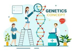 genetisch wetenschap concept vector illustratie met dna molecuul structuur en wetenschap technologie in gezondheidszorg vlak tekenfilm hand- getrokken Sjablonen