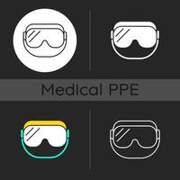medische bril donker thema iconen set vector