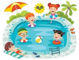grappige kinderen zwemmen bij zwembad vector