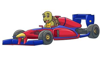 vrij vector schattig schildpad het rijden een formule een super auto