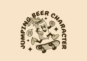 wijnoogst mascotte karakter van bier kan jumping Aan vleet bord vector