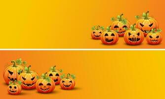 halloween geel banners met schattig pompoenen. vector illustratie.