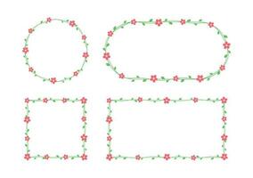 groen Liaan met rood bloemen bloemen kaders en borders set, gemakkelijk schattig botanisch ontwerp vector illustratie