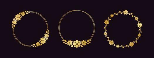 ronde goud bloemen kader set. luxe gouden kader grens voor nodig uit, bruiloft, certificaat. vector kunst met bloemen en bladeren.