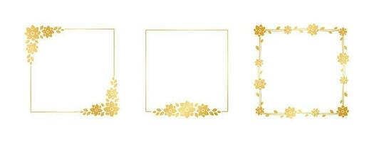 plein goud bloemen kader verzameling set. luxe gouden kader grens voor nodig uit, bruiloft, certificaat. vector kunst met bloemen en bladeren.