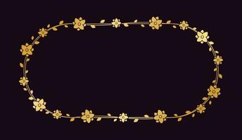 goud ovaal bloemen kader sjabloon. luxe gouden kader grens voor nodig uit, bruiloft, certificaat. vector kunst met bloemen en bladeren.