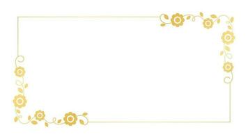 goud bloemen rechthoek kader. gemakkelijk lijn grens, bladeren en bloemen, bruiloft uitnodiging en kaarten, logo ontwerp en posters sjabloon. elegant minimaal stijl bloemen vector geïsoleerd