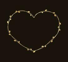 goud hart vorm kader gemaakt van Liaan bladeren. bloemen valentijnsdag dag, voorjaar zomer ontwerp element, liefde concept vector